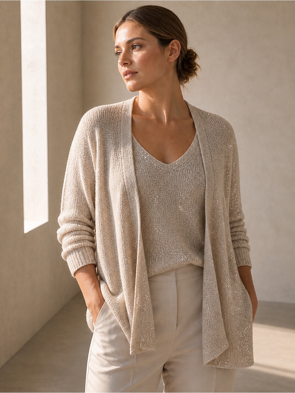 NIC + ZOE Subtle Sparkle 4-Way Cardigan | Plus Size 3X | Brown Rice | Like New